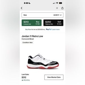 Jordan 11 bred-concord low size 11